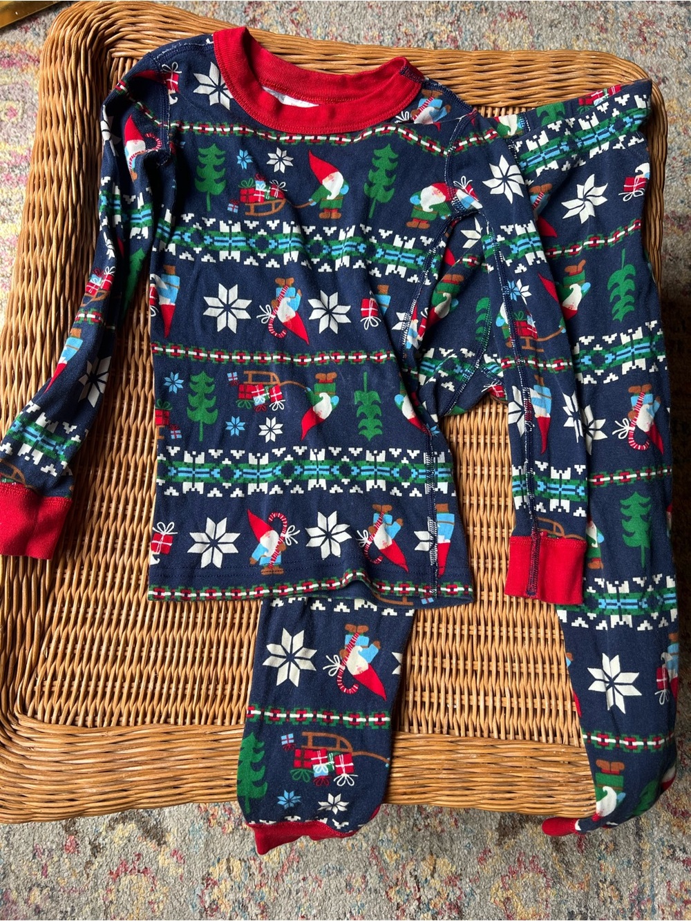 Hanna Andersson Kids Holiday Gnome Navy Blue Cotton Pajama Set with Red Trim